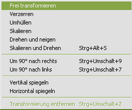 Transformieren-Menü